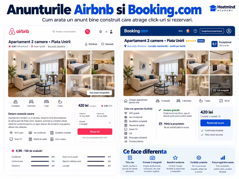 Exemplu de material final: Anunturile Airbnb si Booking.com
